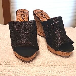 Ferrera Black Wedge Sandals